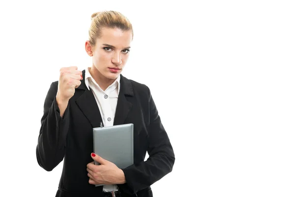 Portrait Beautiful Young Female Assistant Manager Showing Fist Isolated White — Stock Photo, Image