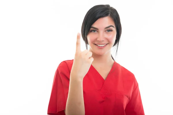 Retrato Una Joven Enfermera Atractiva Que Muestra Número Uno Aislado —  Fotos de Stock