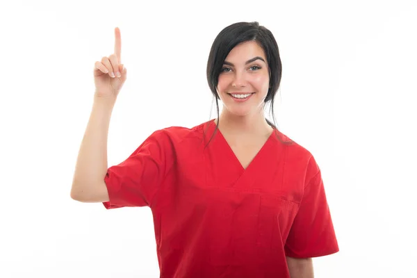 Portrait Young Attractive Female Nurse Making Good Idea Gesture Isolated — Stock Photo, Image