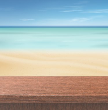 beautiful beach with wood plate clipart