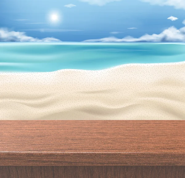 Beautiful beach with wood plate — Stock Photo, Image