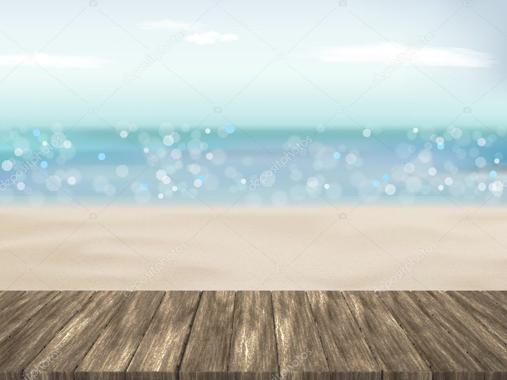 beautiful beach with wood plate