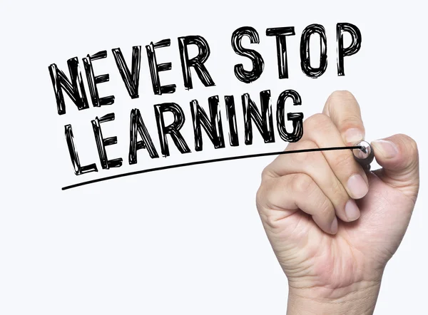 Never stop learn written by hand — Stock Photo, Image