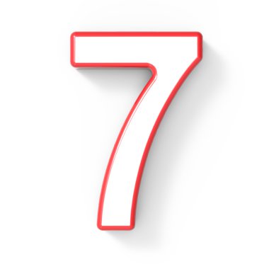 3D beyaz numarası 7 kırmızı çerçeve ile