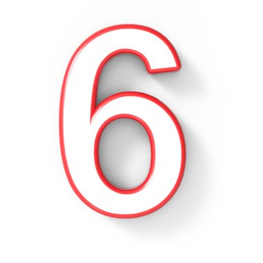 kırmızı çerçeve ile 3D beyaz sayı 6