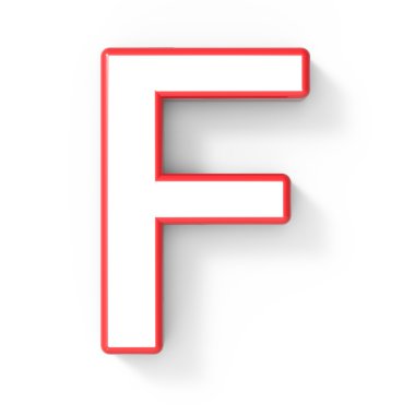 3D beyaz F harfi kırmızı çerçeve