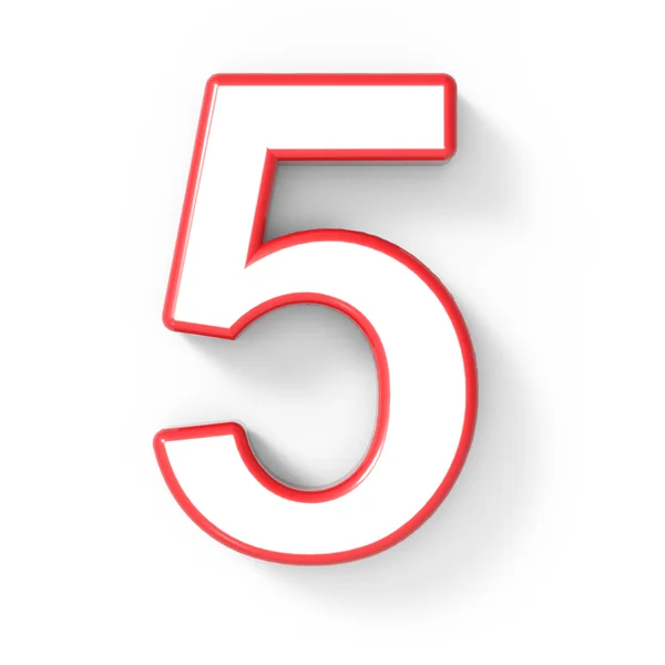 3d белый номер 5 с красной рамкой — стоковое фото
