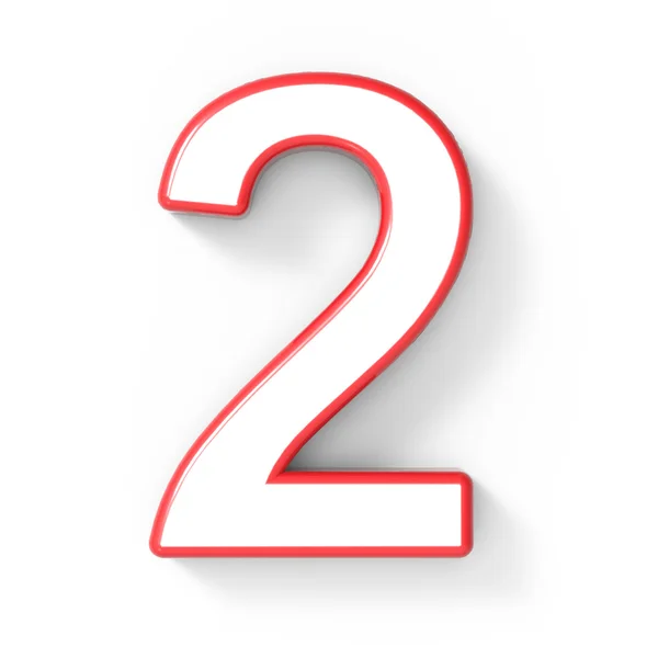 3d white number 2 with red frame — Stock Photo, Image