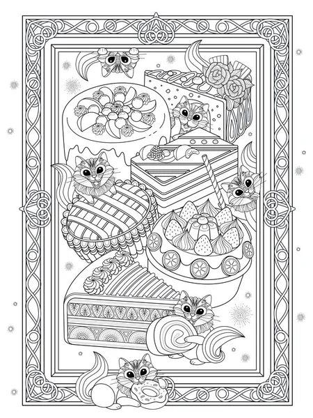 Pâtisseries coloriage adulte — Image vectorielle