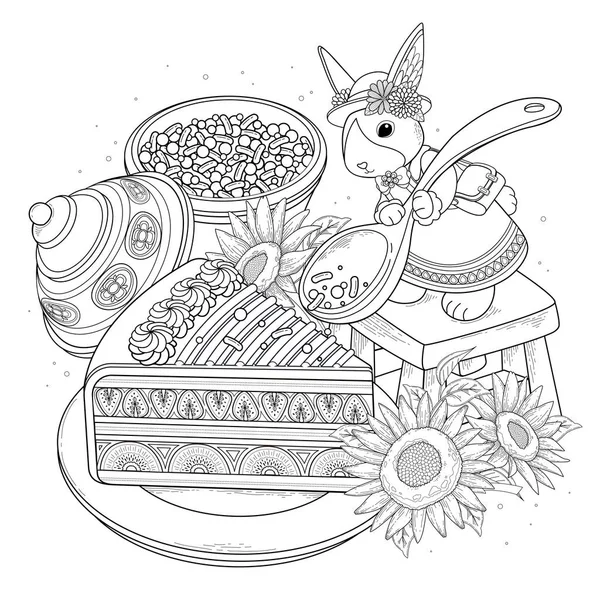 Pâtisseries coloriage adulte — Image vectorielle