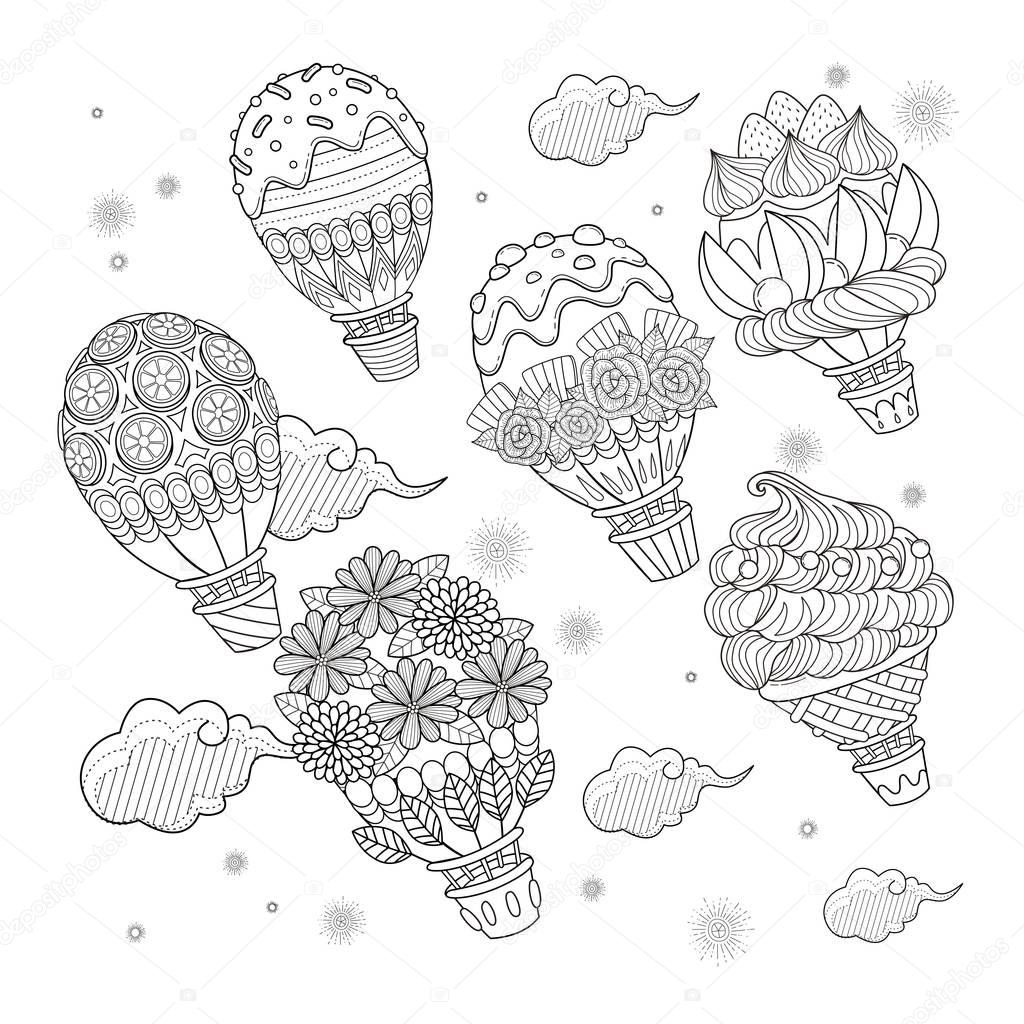 Hete Lucht Ballon Volwassen Kleurplaat Stockvector Kchungtw