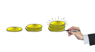 birçok paralar elle çizilmiş