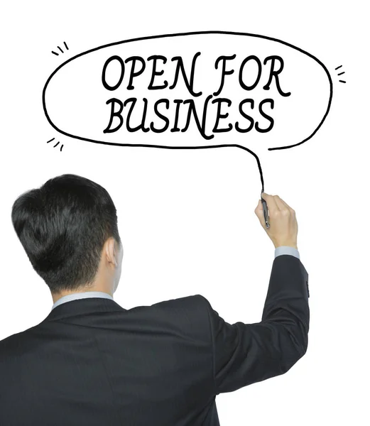 Open voor het bedrijfsleven geschreven door man — Stockfoto