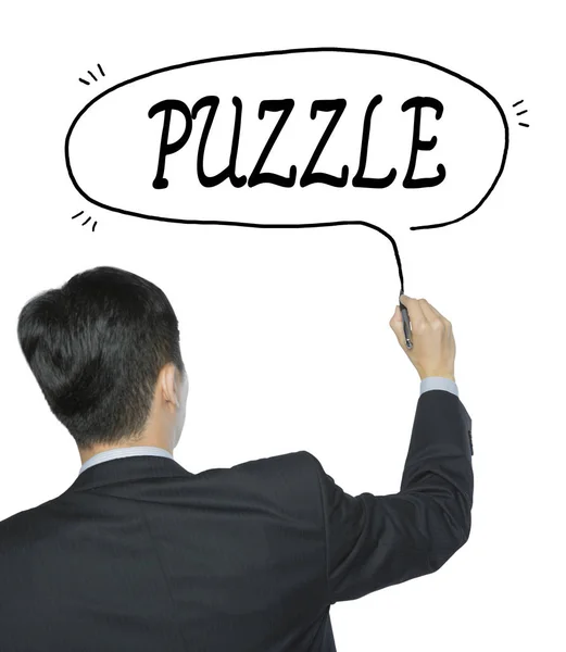 Puzzle written by man — Stock Photo, Image