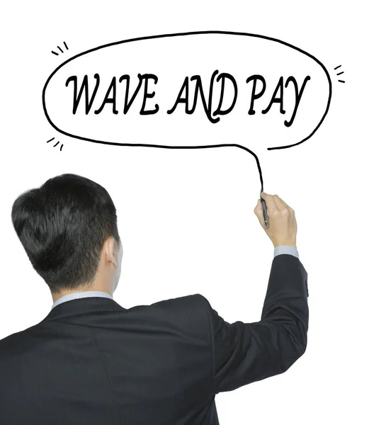 Wave and pay written by man — Stock Photo, Image