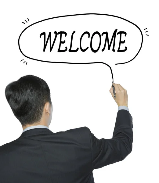 Welcome written by man — Stock Photo, Image