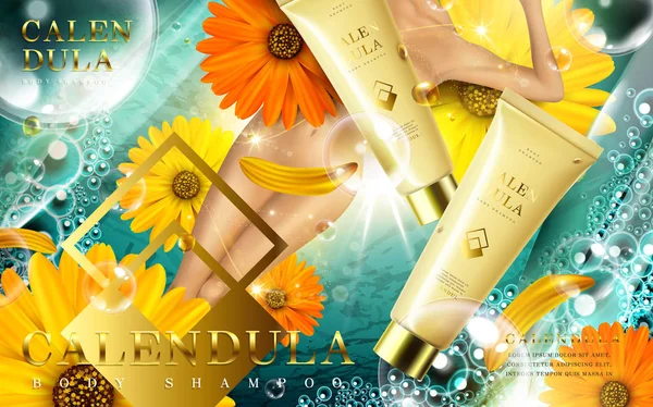 Calendula huile essentielle ad — Image vectorielle