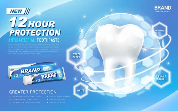 Antibacterial toothpaste ad — Stock Vector