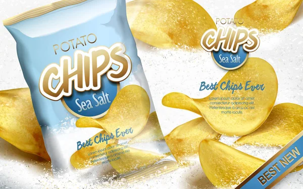 Potato chips ad sea salt — Stock Vector