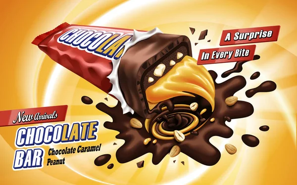 Caramelo barra de chocolate anuncio — Vector de stock