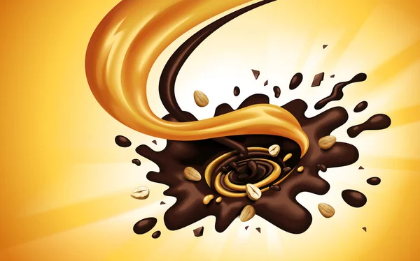 Schokolade und Karamell fließen — Stockvektor