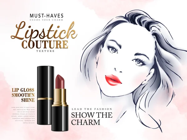 Lippenstift couture advertentie — Stockvector