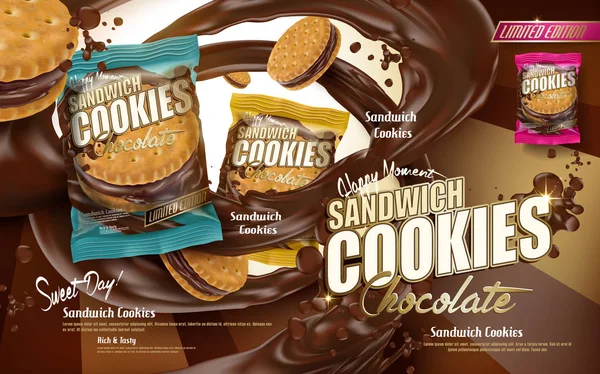 Chocolade sandwich cookies — Stockvector