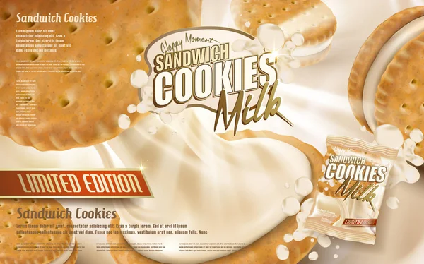 Biscoitos sanduíche leite —  Vetores de Stock