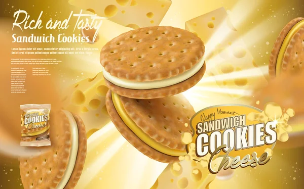 Biscoitos sanduíche queijo — Vetor de Stock