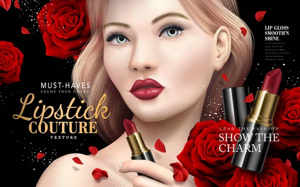 Rouge à lèvres couture annonce — Image vectorielle