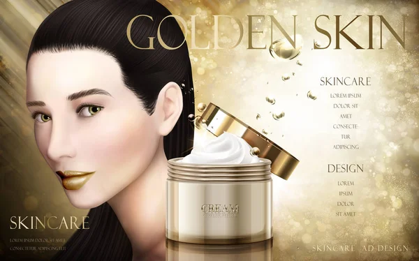 Gouden cosmetische crème advertentie — Stockvector