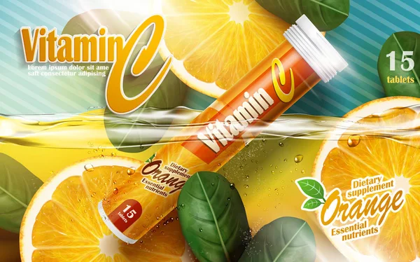 Vitamine comprimé annonce — Image vectorielle