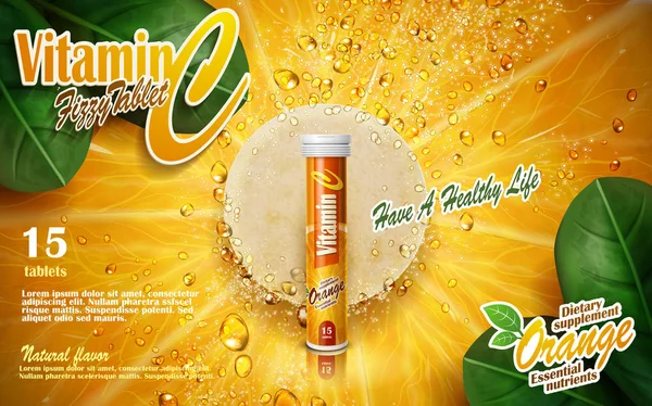 Vitamini tablet reklam — Stok Vektör