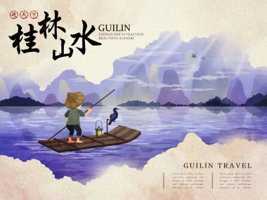 Çin Guilin seyahat illüstrasyon