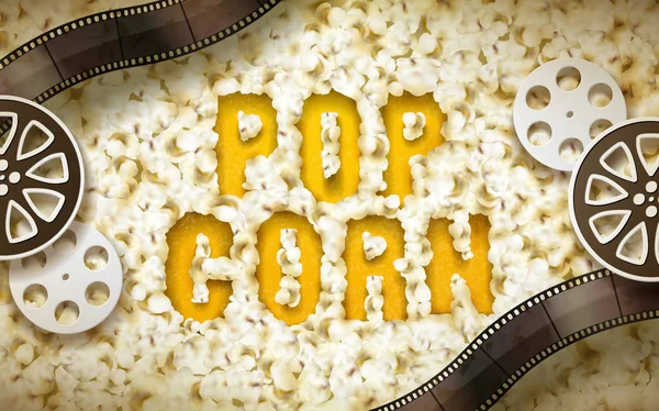 Popcorn-Wort mit Filmstreifen — Stockvektor