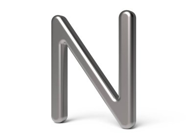 3D render metalik alfabe N