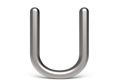 3D render metalik alfabe U