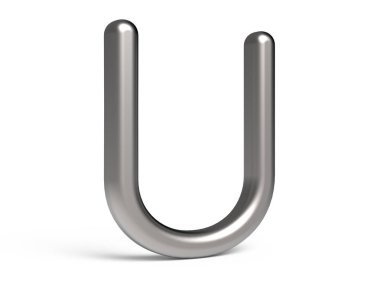 3D render metalik alfabe U