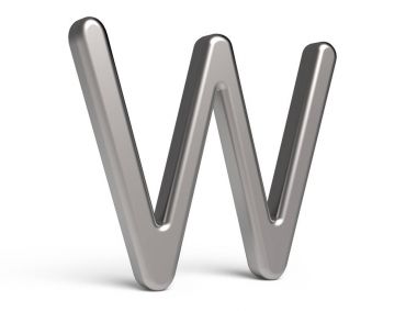 3D render metalik alfabe W