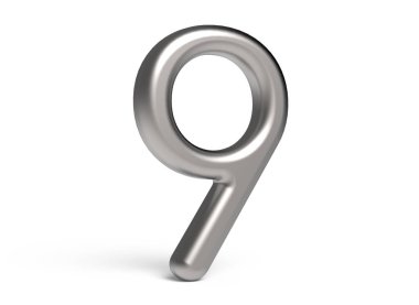 3D render metalik sayı 9