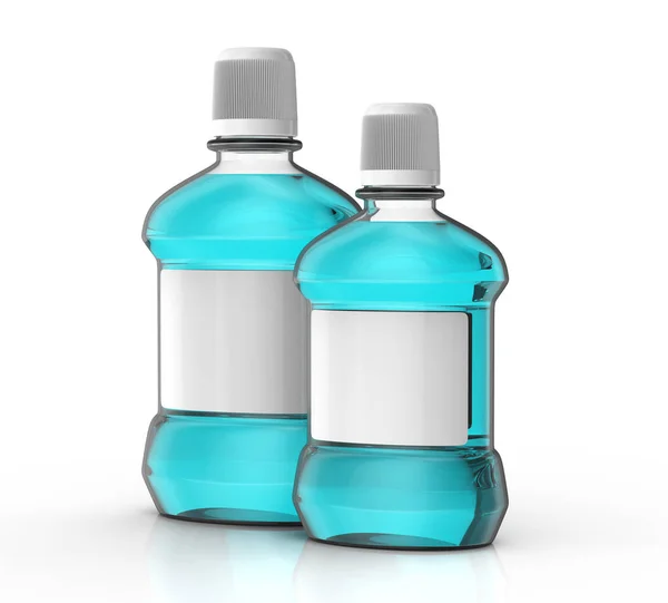 Blue mouth rinse bottles — Stock Photo, Image
