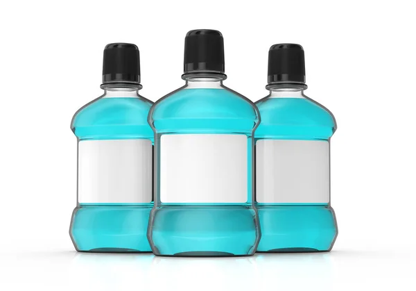 Blaue Mundspülflaschen — Stockfoto