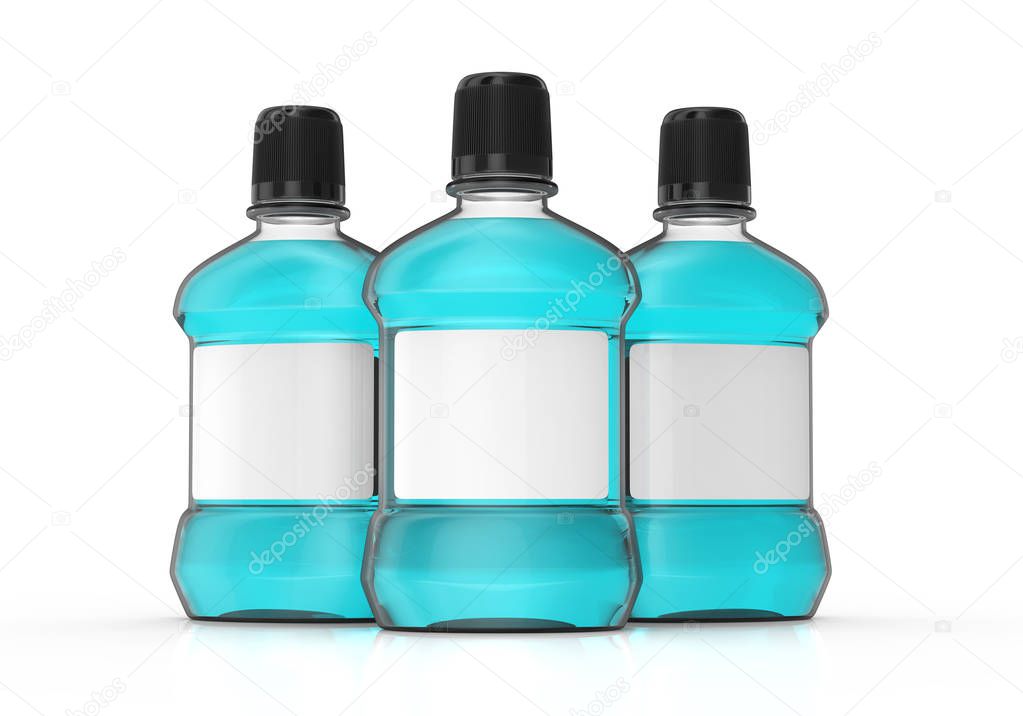 Blue mouth rinse bottles