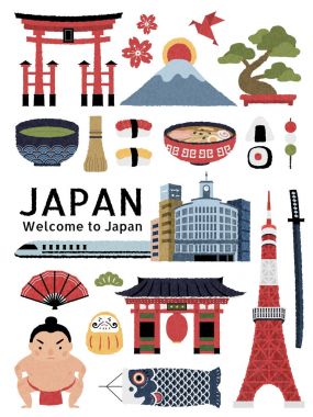 Güzel Japonya kültürel sembol seti