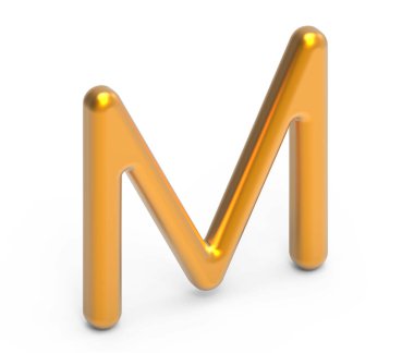 3D render metalik alfabe M