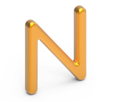 3D render metalik alfabe N