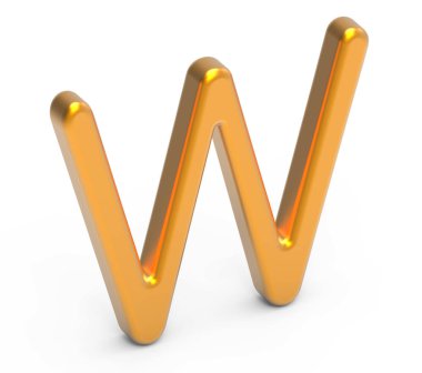 3D render metalik alfabe W