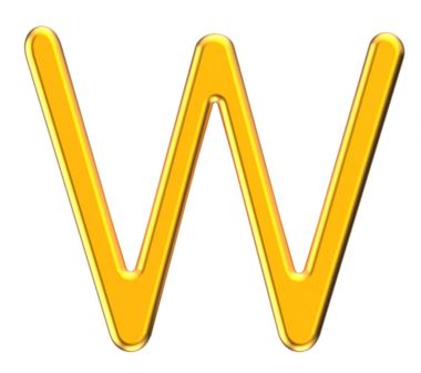 3D render metalik alfabe W