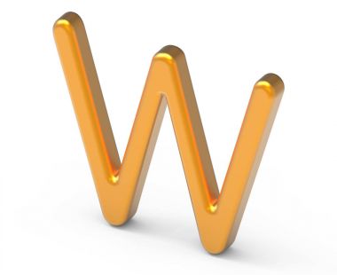 3D render metalik alfabe W