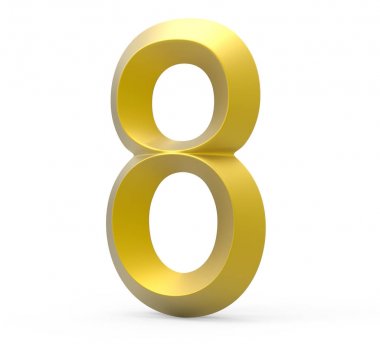 3D render altın eğimli sayı 8